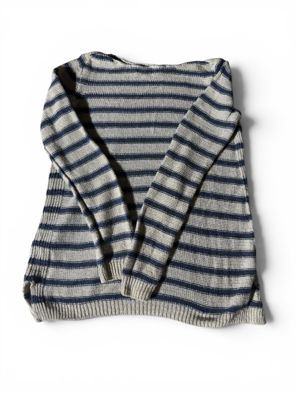 Vince Striped Boat Neck Knit Sweater XS Blue & Oatmeal - Picture 2 of 3